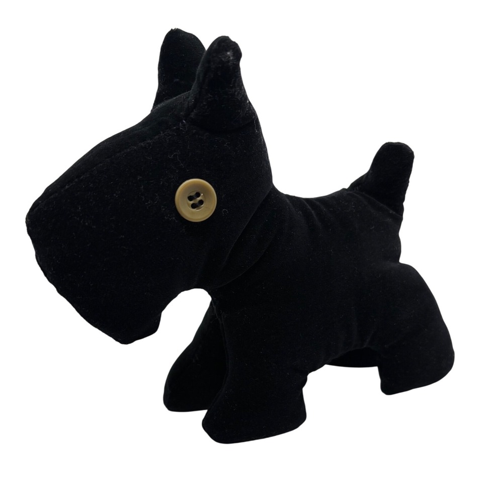 Handmade Black Scottie Dog Stuffed Animal Plush Toy with Button Eye Accent Decor